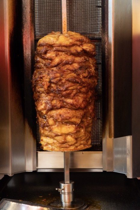 Beef döner slow-roasted on the vertical spit