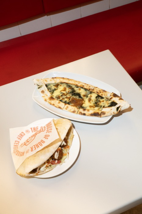 Spinach pide and falafel pita spread